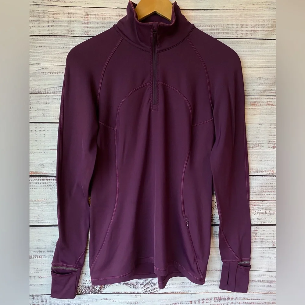 Lululemon First Mile 1/4 Zip‎ Darkest Magenta Purple Stretch Pullover size 8